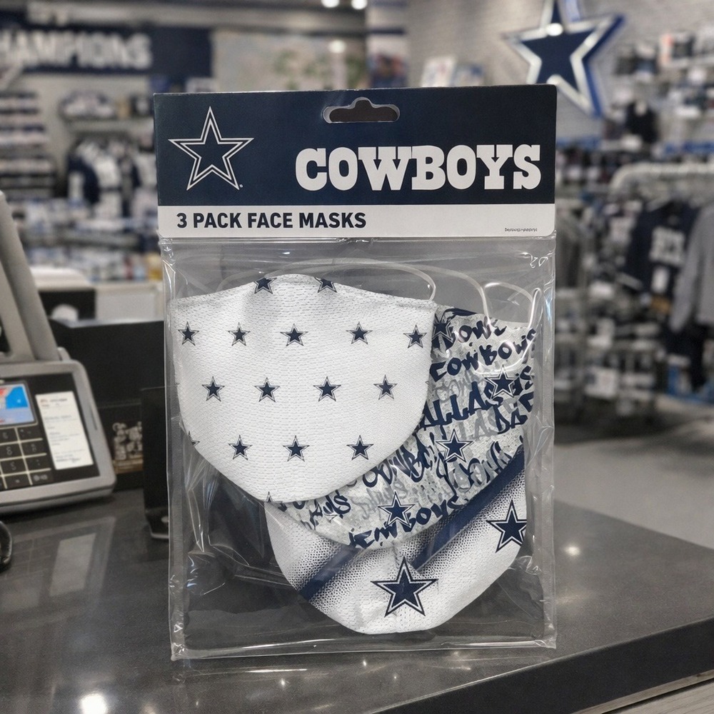 Dallas Cowboys 3 Pack Face Masks Reusable Star Logo Navy White Gray New
